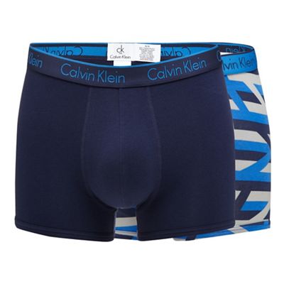 Pack of two navy plain and printed trunks